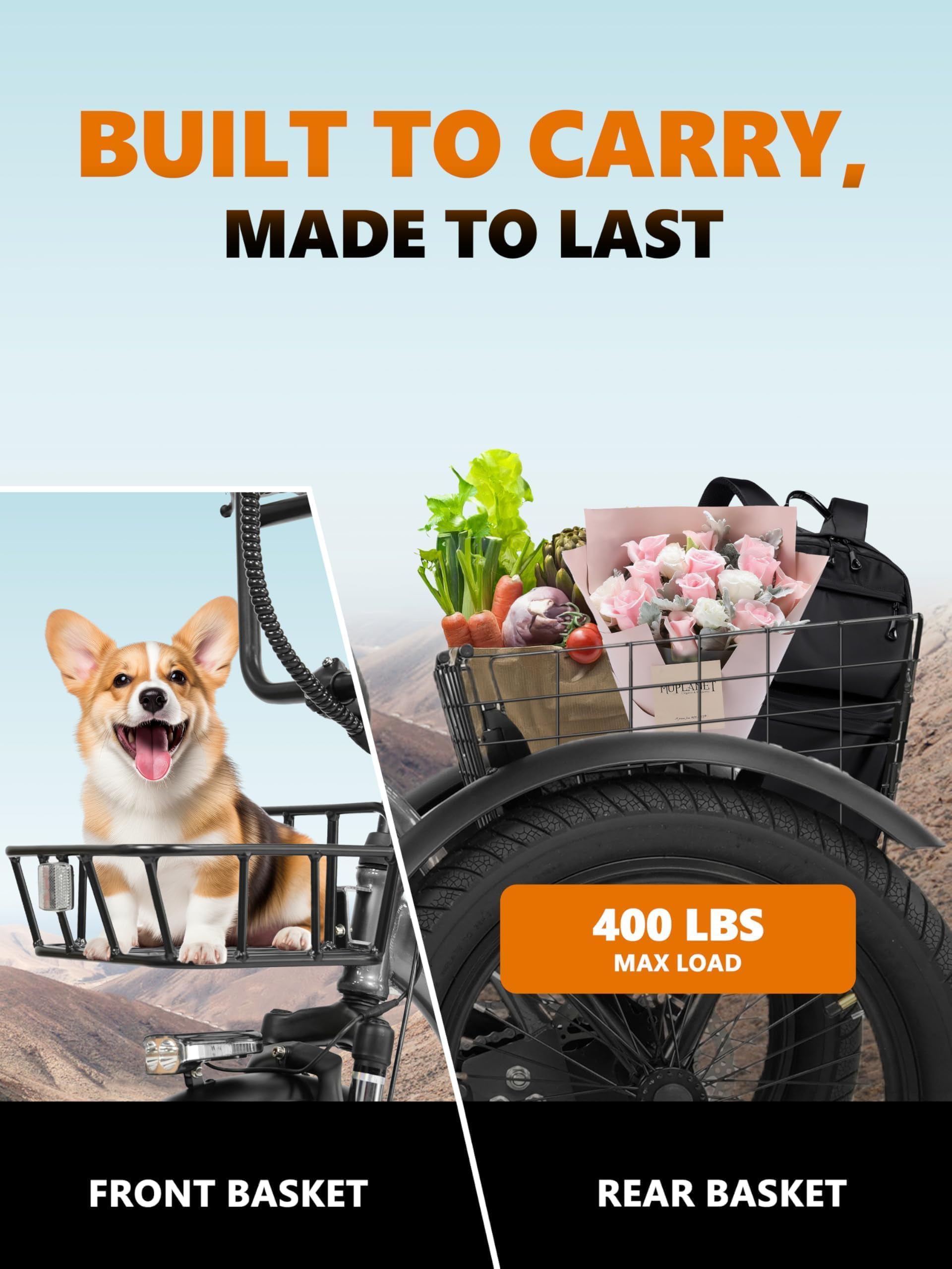 T300 Folding Electric Trike for Adults 1200W Peak 624Wh Fat Tire Step-Through