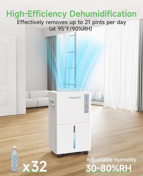1500 Sq.ft Dehumidifier for Basement 21 Pint Dehumidifiers for Home Large Room with Drain Hose, Smart Humidity Control, 3 Modes, 24H Timer, Auto Defrost, Ideal for Bedrooms, Bathroom, White wourant